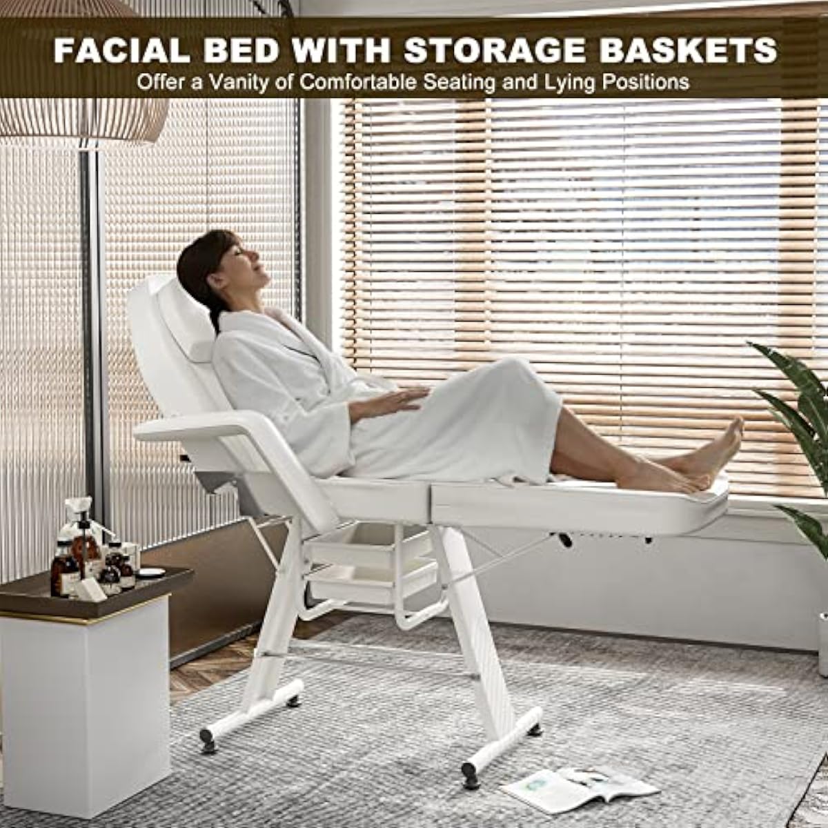 Professional Esthetician Facial Bed & Lash Extension Massage Table (White) - View 3 - Tessla Equipment Store